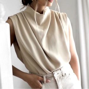 ZARA sleeveless draped high neck top ivory Size S